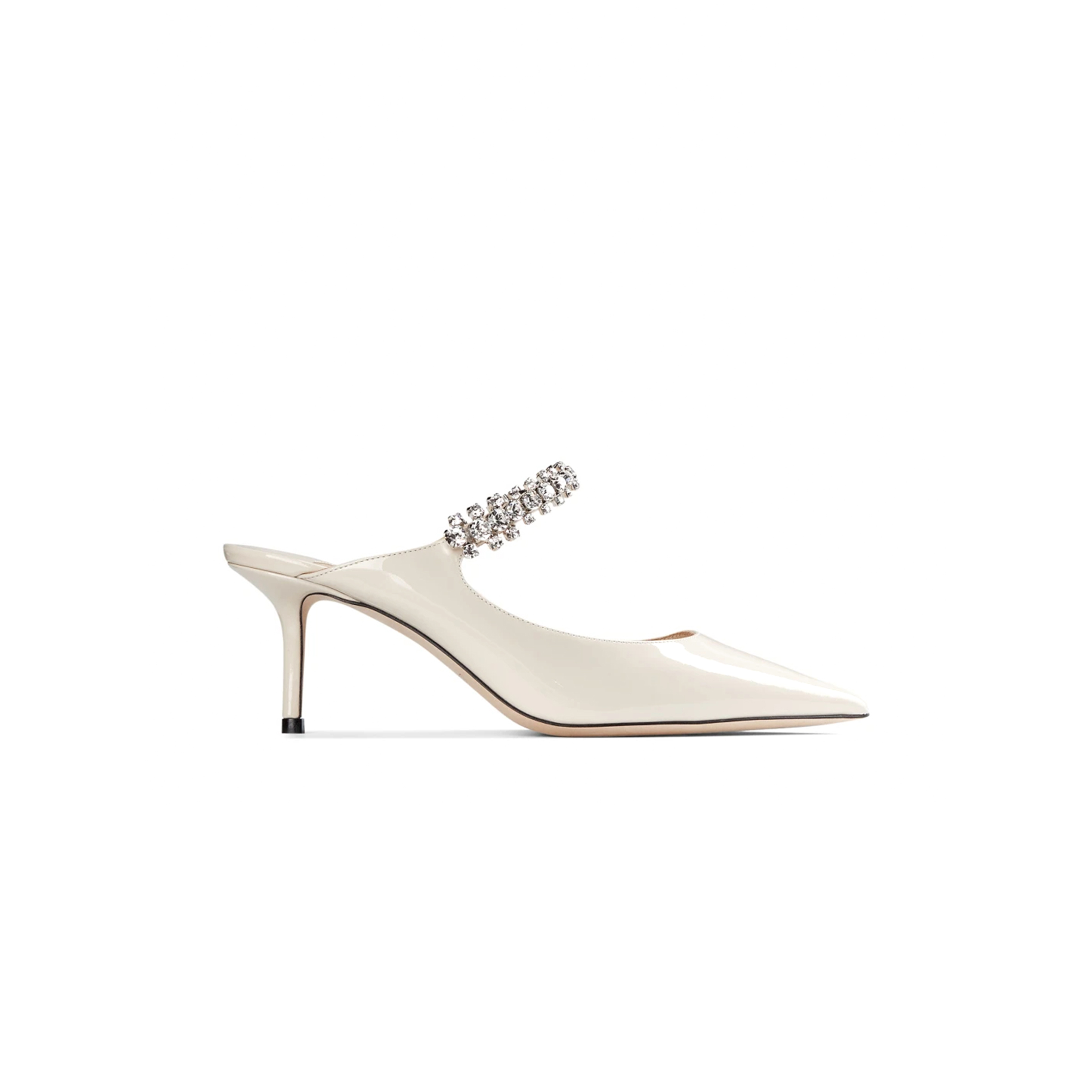 JIMMY CHOO BING 65 LINEN PATENT LEATHER MULES WITH CRYSTAL STRAP BING65PAT JIMMY CHOO BING 65 LINEN PATENT LEATHER MULES WITH CRYSTAL STRAP BING65PAT